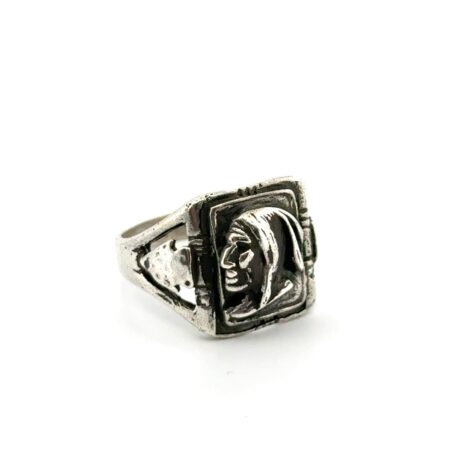 Size: 8 Vintage Native American 925 Sterling Silver Face & Arrowhead Ring 4.4g