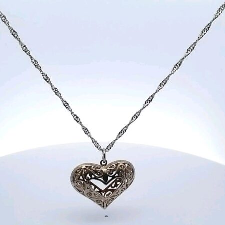 Solid 925 Sterling Silver Heart 16" Necklace 8.5 Grams