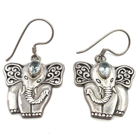 925 Sterling Silver Pear Shaped Blue Cubic Zirconia Elephant Earrings 7.4g