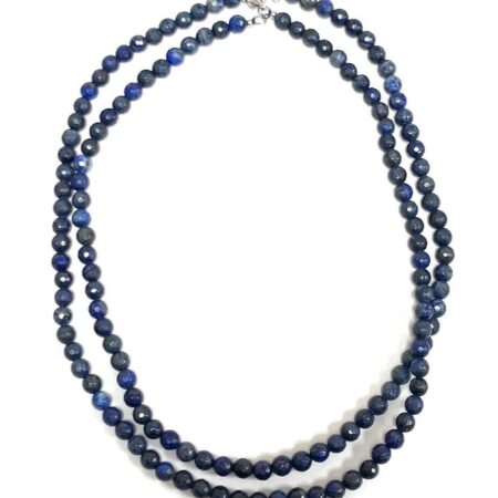 17”-20” Double Strand Lapis Lazuli Beaded Necklace 925 Sterling Silver 55.7g