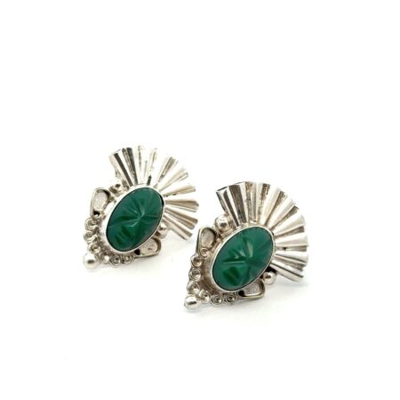 Vintage Mayan Aztec Jade Tribal Face Earrings 925 Sterling Silver Earrings, 9.9g