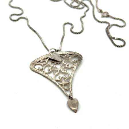 24” .925 Sterling Silver Filigree Pendant Necklace, Box Chain, 10.2g
