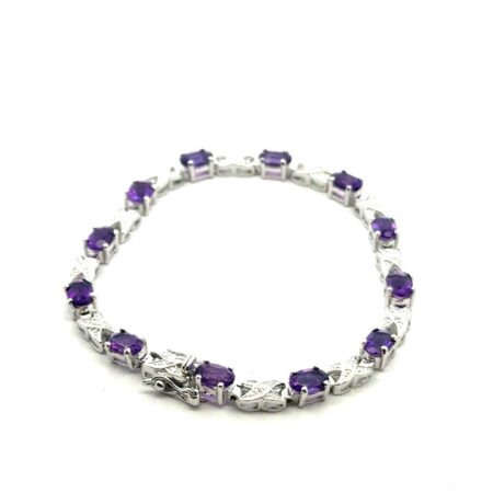7.5” .925 Sterling Silver Lab Created Amethyst Tennis Bracelet, 9.4g