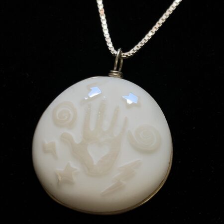 23.5” 925 Sterling Silver Box Chain w/ Round White Carved Pendant 20.4g