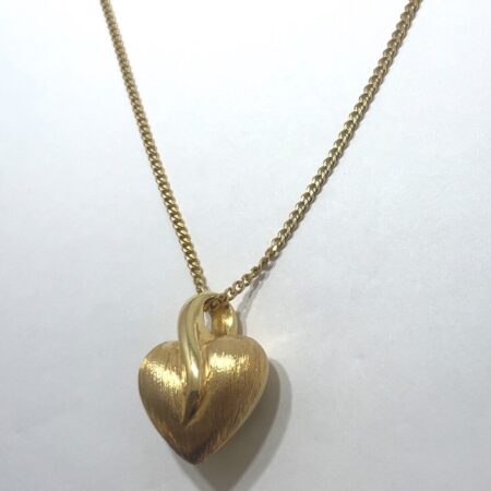 925 Sterling Silver Textured Heart Pendant Gold Tone Italy 20” Cuban Link Chain