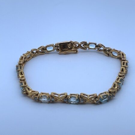 Vintage DBJ Gold Vermeil on 925 Silver Blue Topaz & CZ Tennis Bracelet 11.7 Gram