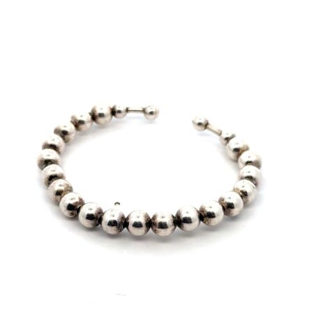 .925 Sterling Silver 7mm Bead Adjustable Size Cuff Bracelet, 14.8g