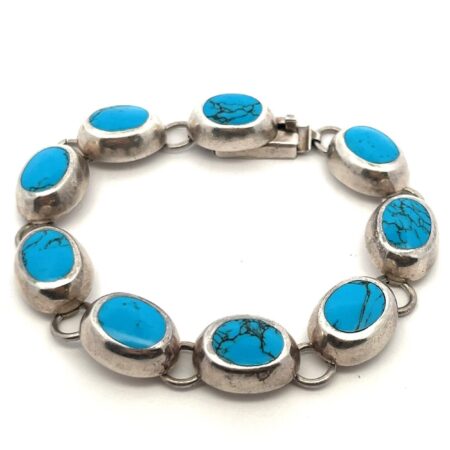 7.5” Mexico 925 Sterling Silver Turquoise Link Bracelet 28.3g