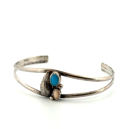6.75” 925 Sterling Silver Sleeping Beauty Turquoise & White Agate Cuff Bracelet