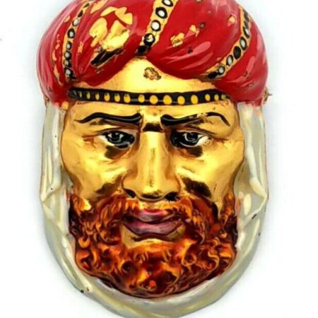 Sterling Silver Turbaned Man Pin/Brooch With Painted Face 29.3 Grams