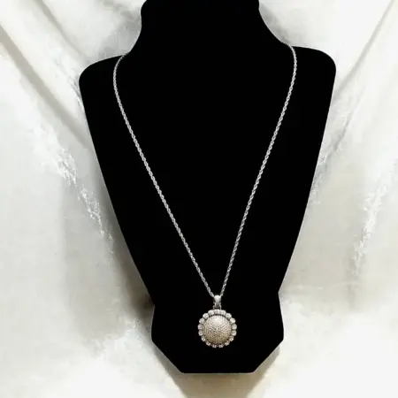 925 Sterling Silver Pave Cubic Zirconia Round Pendant on Sterling 24" Rope Chain