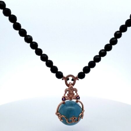 Dallas Prince Aquamarine, Amethyst And Onyx Bead 20" Necklace 39.3 Grams