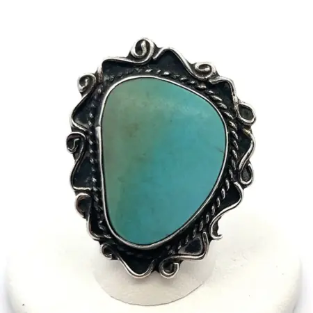 Vintage Navajo 925 Sterling Silver Turquoise Ring No Imperfections Size: 7.5