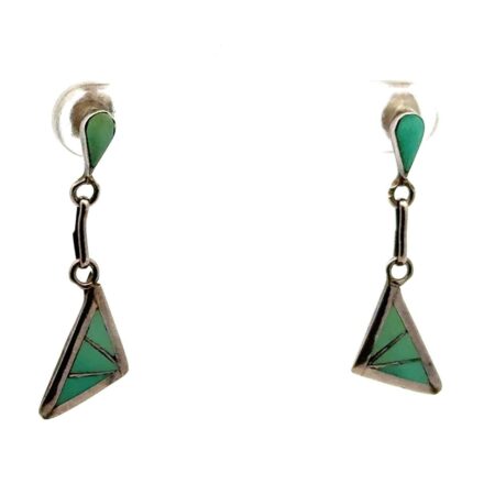 Vtg. Native Amer. Monica Kanesta Zuni Turquoise Inlay Sterling Silver Earrings