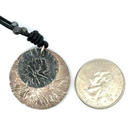 16” Silpada 925 Sterling Silver, 2 Disc on Leather Necklace, Retired N1710, 8.8g