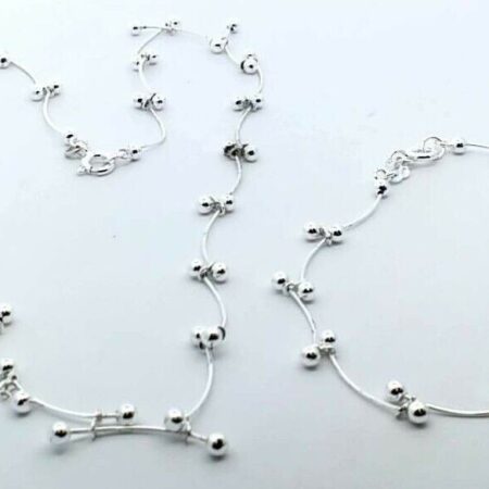 925 Sterling Dainty Scallop Bead 8" Bracelet And 18" Necklace Set 7.9 Grams