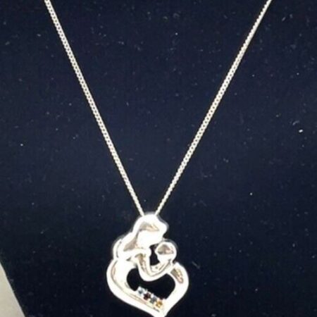 Sterling Silver Mother and Child Heart Four Stone Necklace - 20 Inch