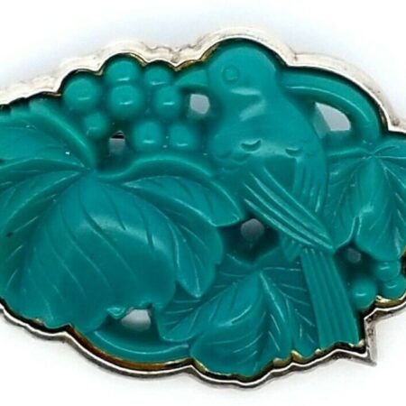 Sterling Silver Carved Lucite Bird & Berry Brooch/Pin 19.6 Grams