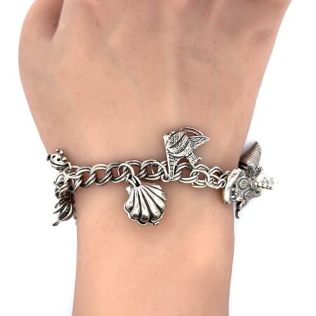 925 Sterling Silver 18 Charm Double Link Charm Bracelet, 43.2g, Fits Up To 7.25”