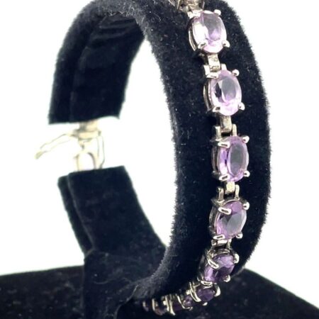 Vintage 925 Sterling Silver Oval Cut Amethyst Tennis Bracelet - 7 Inch