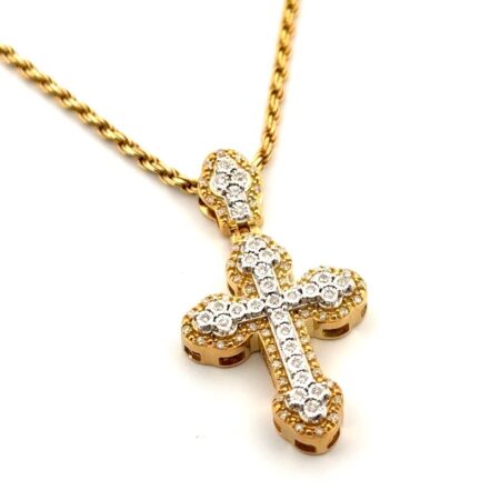 24” Gold Vermeil 925 Sterling Silver Diamond Cross Pendant Rope Chain Necklace