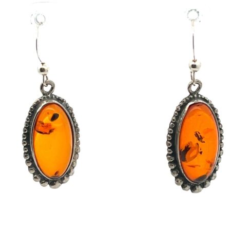 Vintage .925 Sterling Silver Baltic Amber Dangle Earrings 6.5g