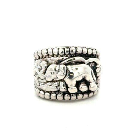 .925 Sterling Silver Wide Band Elephant Ring, Hollow, Size - 7, 5.0g