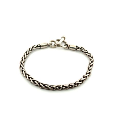 6” x 3.5mm Braided Foxtail 925 Sterling Silver Toggle Clasp Bracelet 13.1g