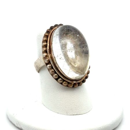 .925 Sterling Silver Large Oval Rutilated Quartz Statement Ring, Size-7, 12.0g