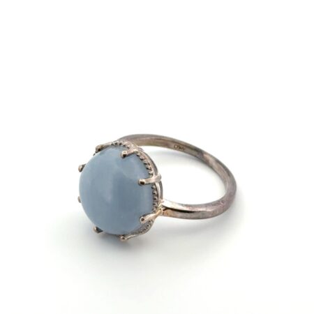 D’Joy 925 Sterling Silver Violet Chalcedony Cabochon Ring Size: 8.25