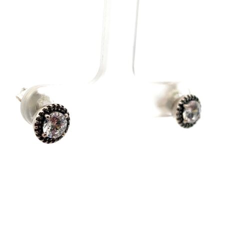 Pandora .925 Sterling Silver CZ Stud Earrings w/Halo, Marked ALE, 2.2g