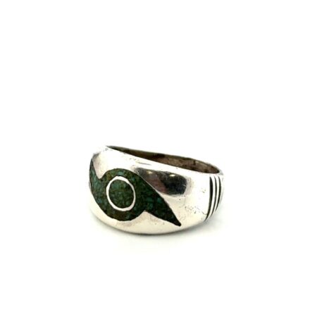 Size: 9.5 Turquoise Chip Inlay 925 Sterling Silver Ring 10.1g