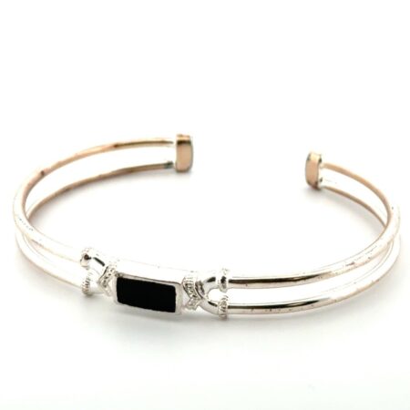 7” 925 Sterling Silver Onyx Criss Cross Cuff Bracelet 10.3g