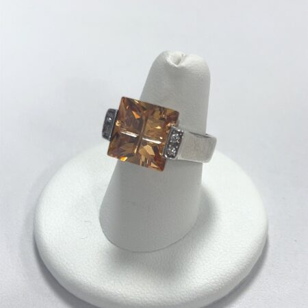 925 Sterling Silver Orange Glass Cubic Zirconia Size: 7