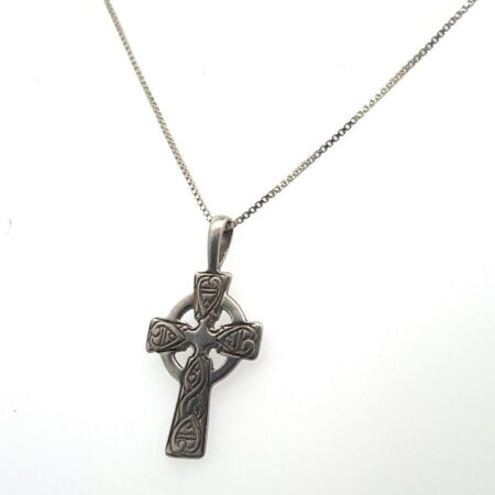 925 Sterling Silver Celtic Cross on 925 SS 18” Box Chain 4.9g