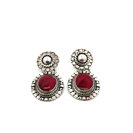 Amparo .925 Sterling Silver Mexico Red Jasper Dangle Earrings, 13.0g