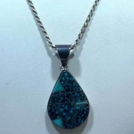 Calvin Begay Sterling Silver Turquoise & Charoite Pendant 18” Necklace 10.7 Gram