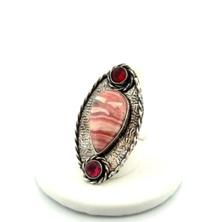 Size: 9.5 Rodocrosite & Garnet 925 Sterling Silver Ring 8.7g