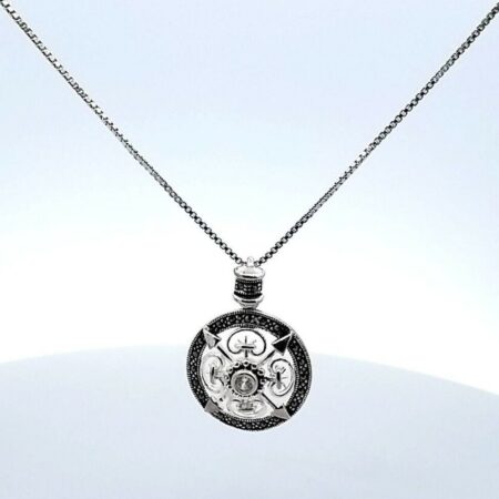 Sterling Silver Marcasite & CZ's Round Pendant w/Arrows And Crown 16" Necklace