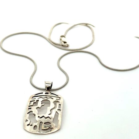 18” .925 Sterling Silver Egyptian Cartouche Pendant Snake Chain Necklace, 7.0g