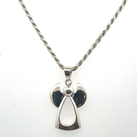 925 Sterling Silver Modernist Style Angel Pendant Necklace 16” Rope Chain 19.5g