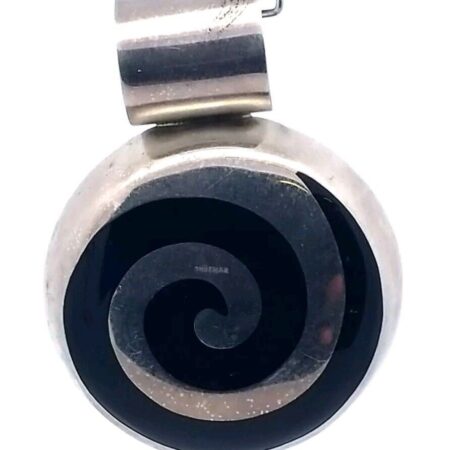 Vintage Large Sterling Silver & Onyx Spiral Slider / Pendant 29.9 Grams
