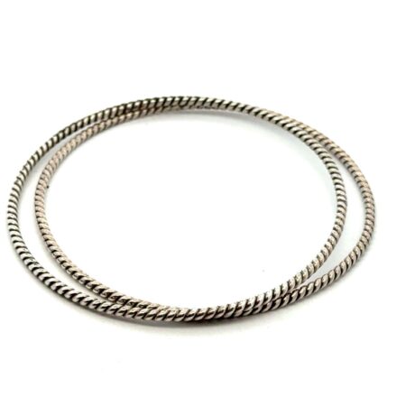 Pair Of .925 Sterling Silver Twisted Bangle Bracelet 7.5”x2mm 12.2g