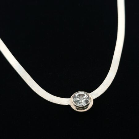 18” Herringbone 925 Sterling Silver Chain & CZ Slide Pendant 12.5g