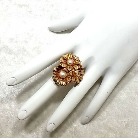 Signed JCM Jacmel Mauritius 925 Silver Freshwater Pearl Daisy Flower Ring Size-7