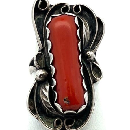 Vinatge 925 Sterling Silver Coral Ring 6.8 Grams Size-6.5