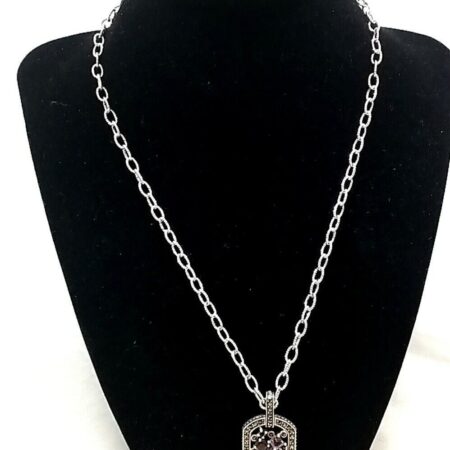 Amethyst and Garnet Pendant on Diamond Cut Sterling Silver Necklace - 18 Inches