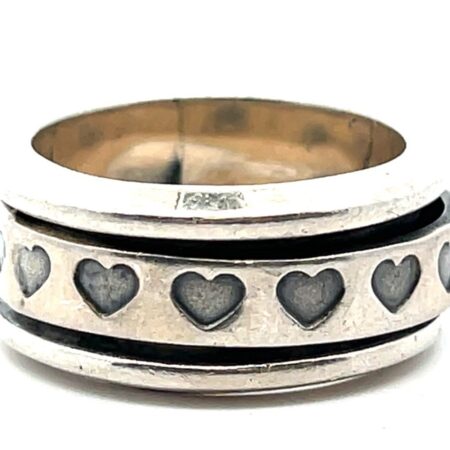 Sterling Silver Heart Spinner Band Ring 10.5 Grams Size-7.5