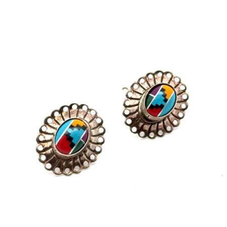 Vintage .925 Sterling Silver Southwestern Multistone Italy Earrings, 2.5g