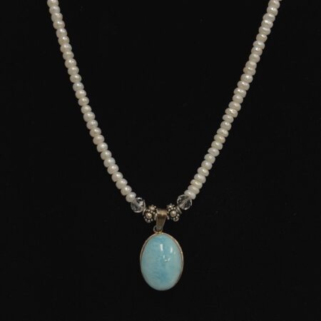 16” Freshwater Pearl Necklace w/ 925 Sterling Silver & Larimar Pendant 24.7g